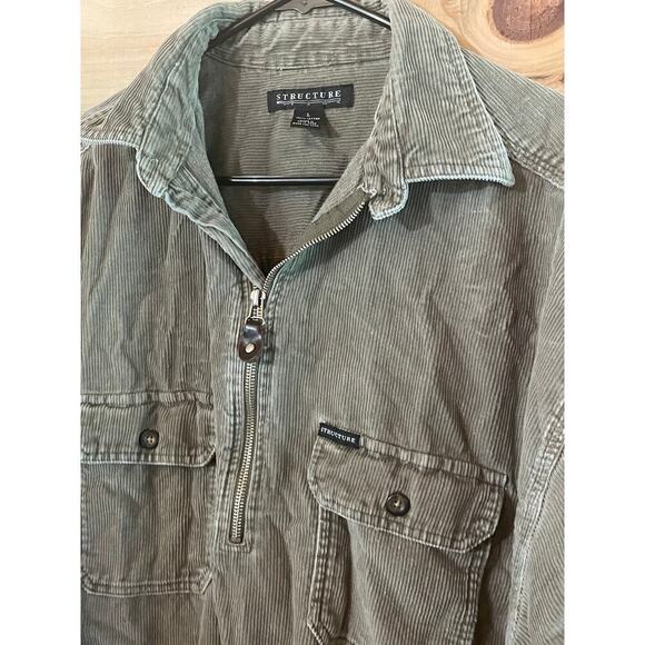 Vtg 90s Structure Corduroy Shirt Shacket Utility Jacket Pullover 1/4 Zip Chore L - Picture 2 of 7